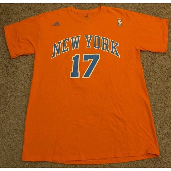 Adidas NBA New York Knicks Jeremy Lin #17 Orange T-Shirt Jersey Men's M - Picture 2 of 5
